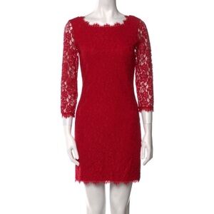 Diane Von Furstenberg Red Sheath Dress with Bishop Sleeves